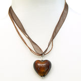 Glazed Heart Pendant Ribbon Necklace