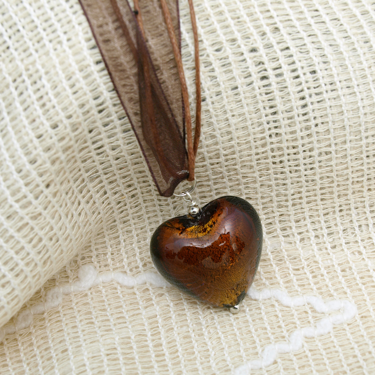Glazed Heart Pendant Ribbon Necklace