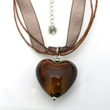 Glazed Heart Pendant Ribbon Necklace