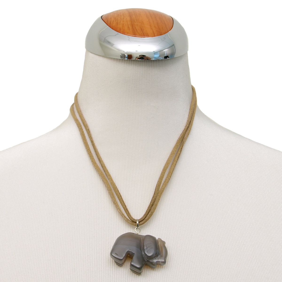 Grey Agate Elephant Pendant Necklace, 18 inches