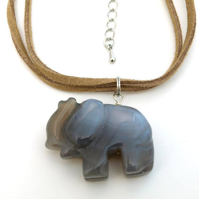 Grey Agate Elephant Pendant Necklace, 18 inches