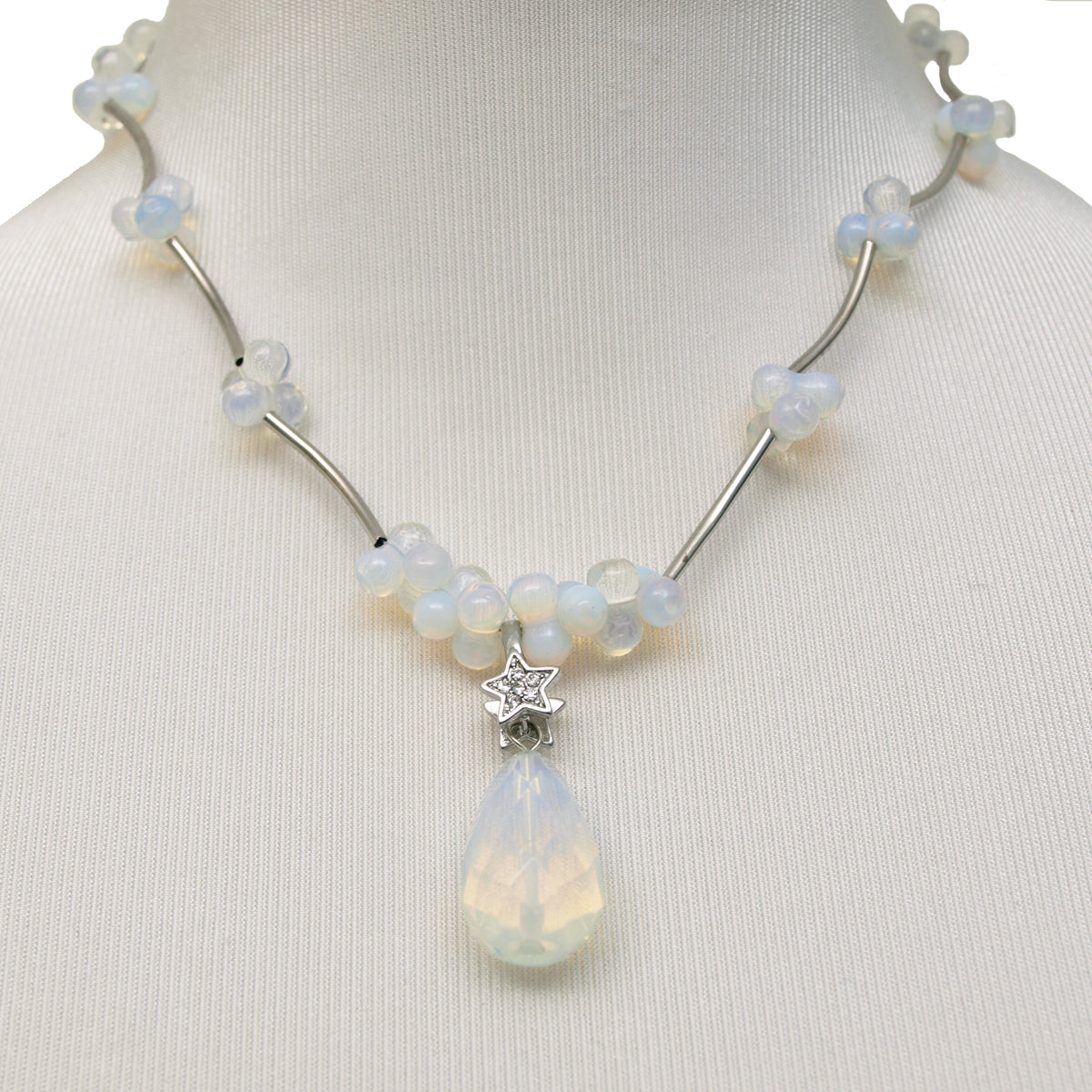 Opal Clusters with Teardrop Pendant Necklace, 17 inches