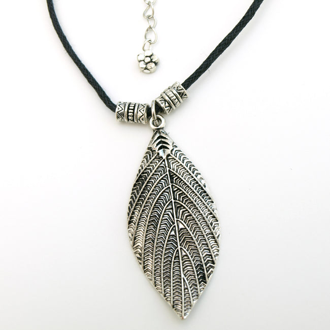 Silver Leaf Shaped Pendant Necklace, 17.7 inches