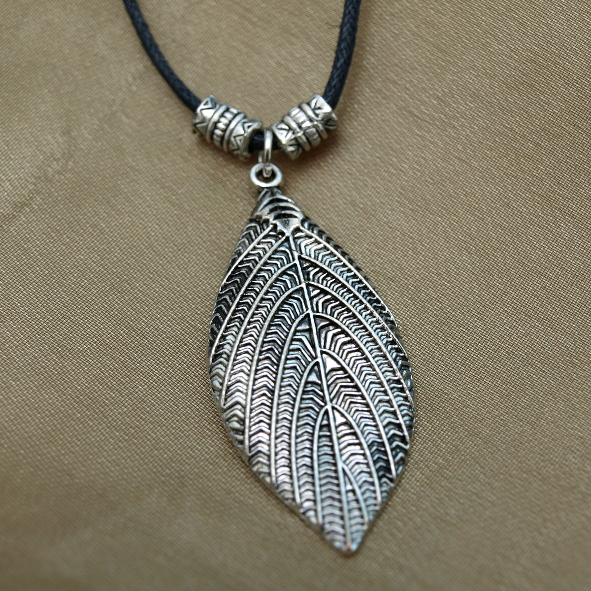 Silver Leaf Shaped Pendant Necklace, 17.7 inches