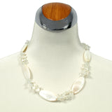 Almond Shaped Shell Necklace with Crystal Clusters, 20 inches