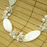 Almond Shaped Shell Necklace with Crystal Clusters, 20 inches