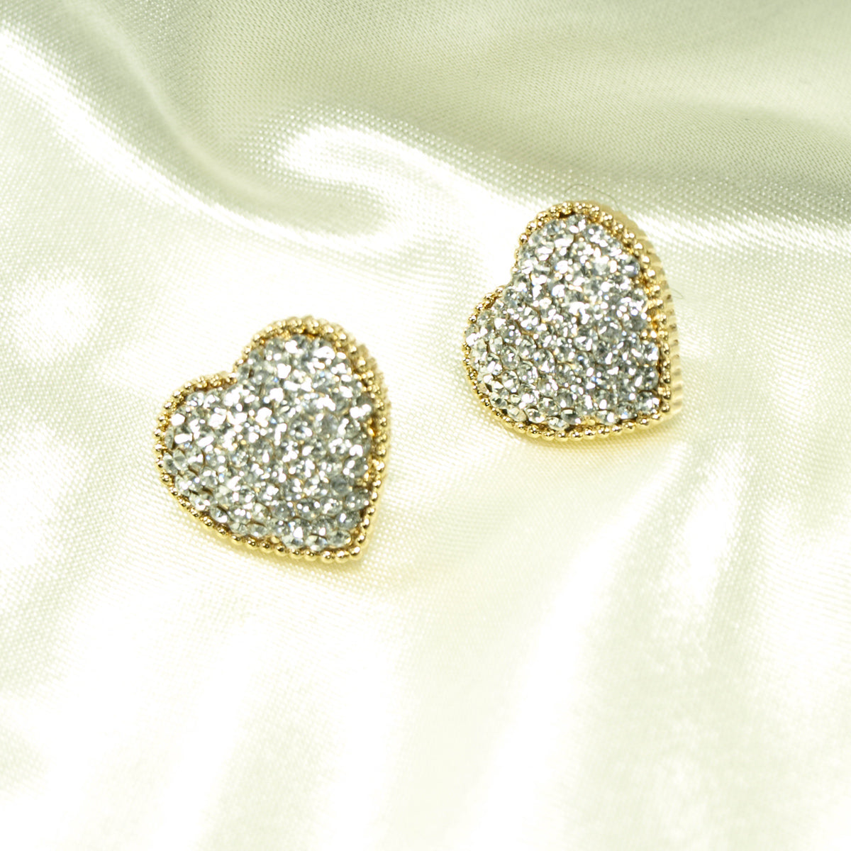 Gold Plated Rhinestone Heart Earrings