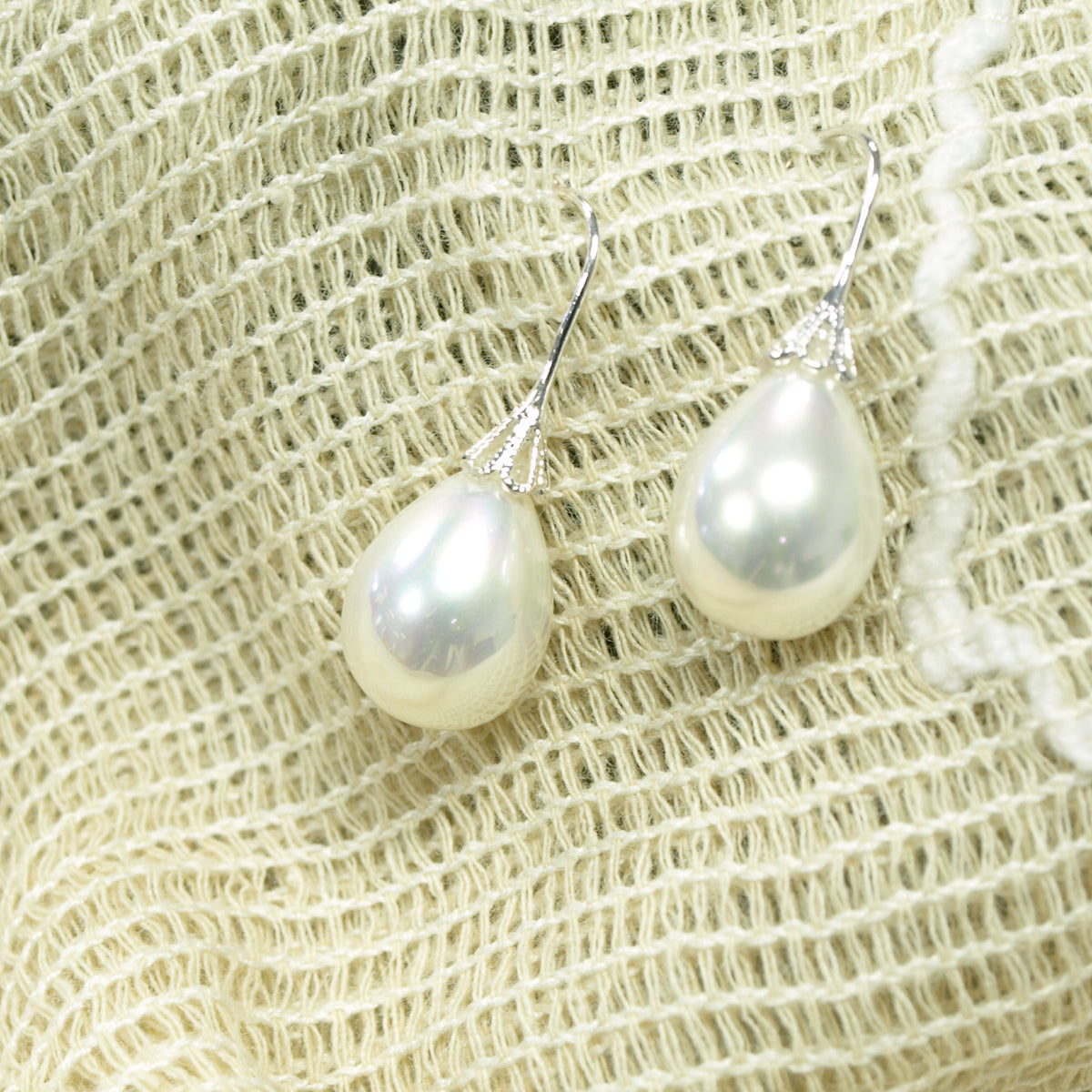 Teardrop Seashell Bead Earrings