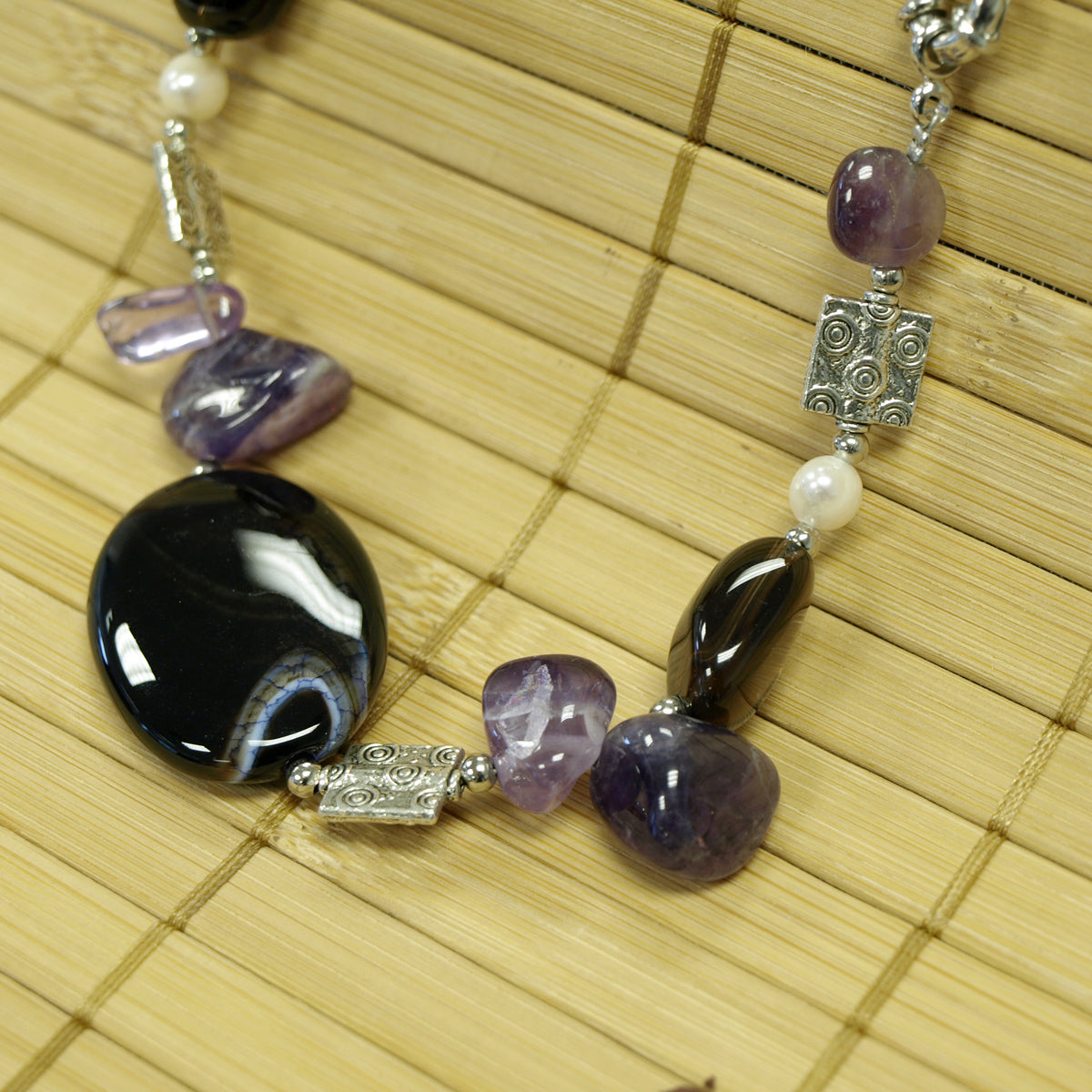 Purple Agate and Quartz Necklace, 19 inches