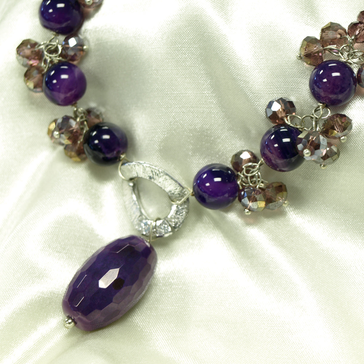 Purple Crystal and Agate Pendant Necklace, 19.5 inches