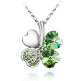 Gold Plated Crystal Four Leaf Clover Pendant Necklace