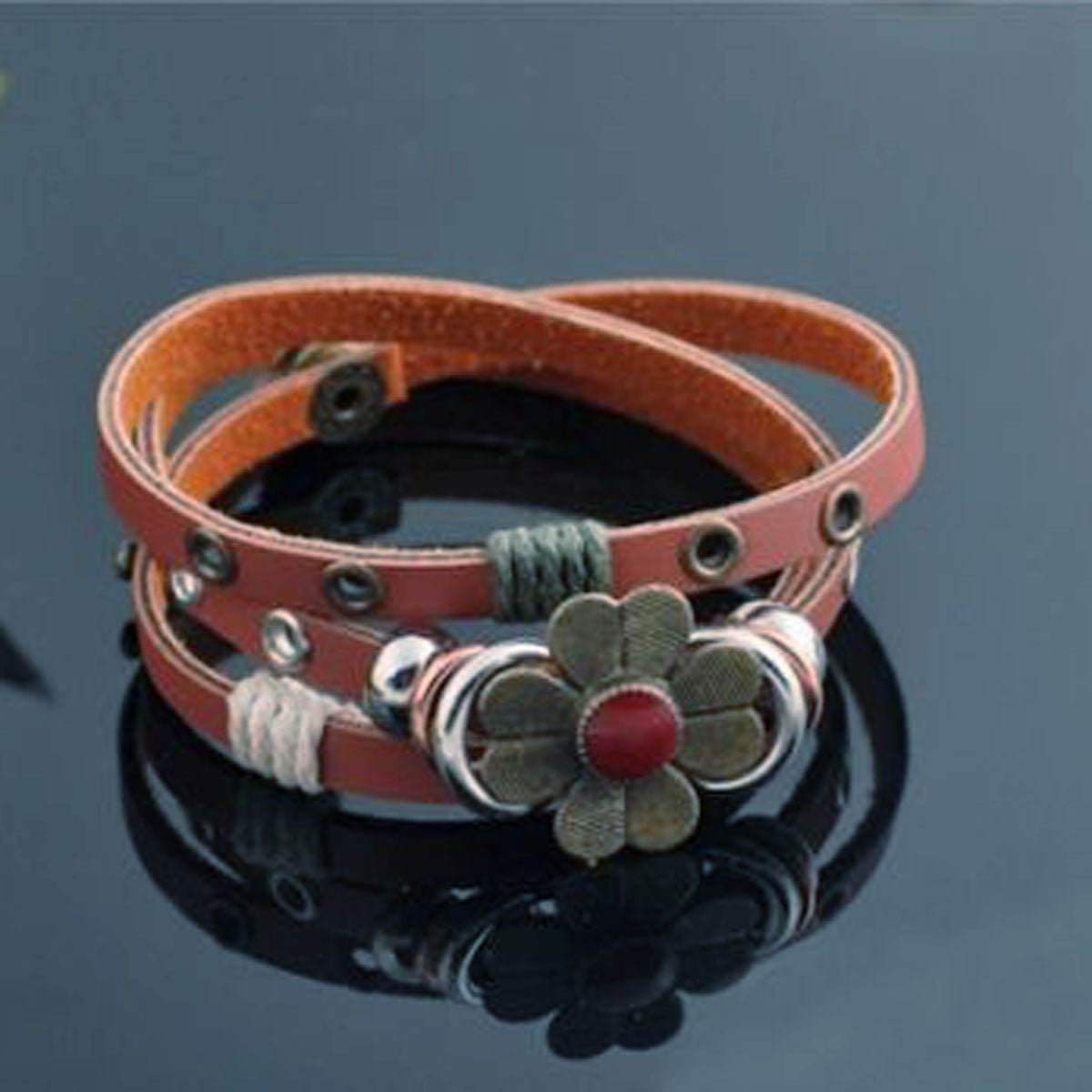 Daisy Multi-Wrap Leather Snap Bracelet