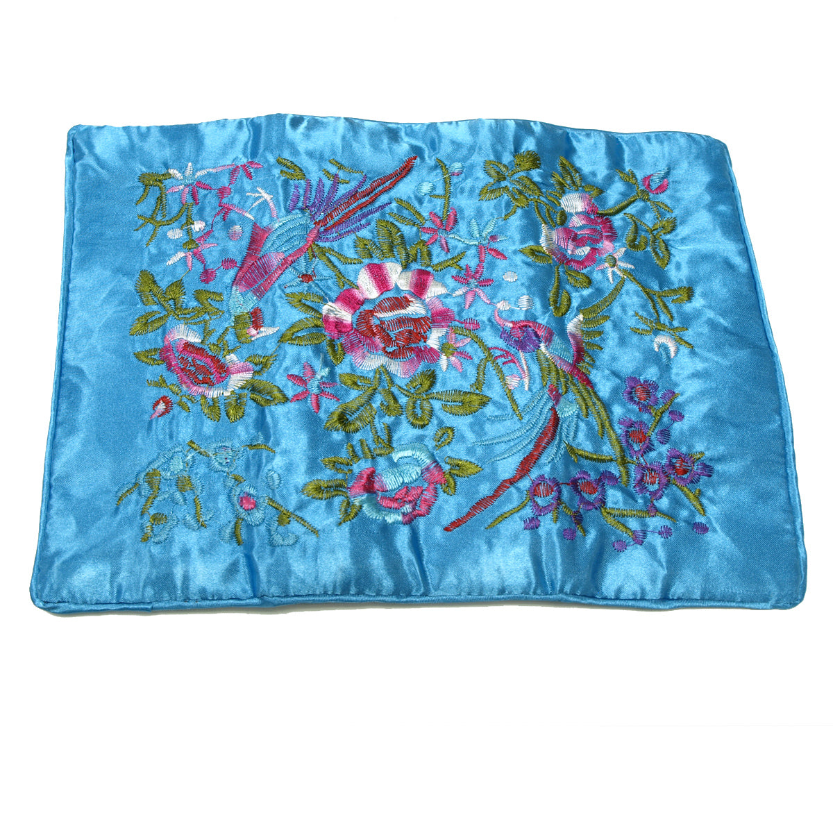 Large Silk Embroidered Jewelry Rolls - Sky Blue