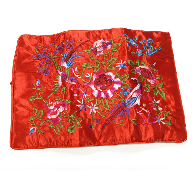 Large Silk Embroidered Jewelry Rolls - Red