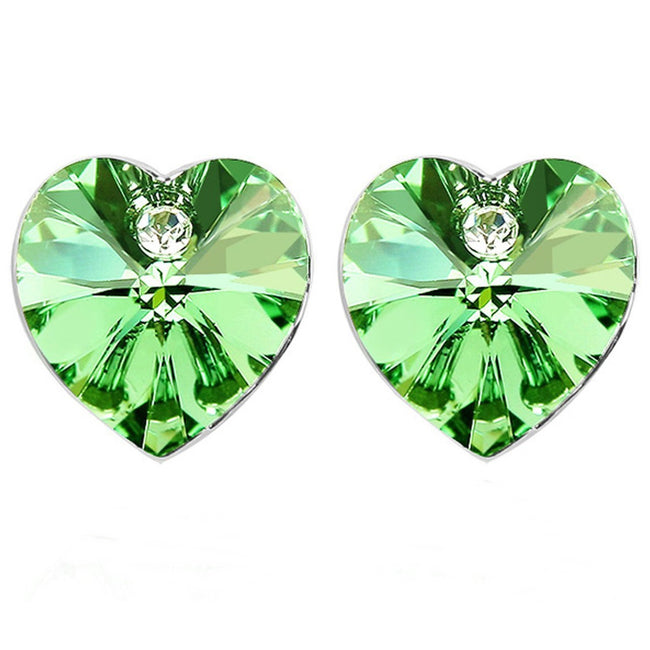 Green Crystal Heart Gold Plated Stud Earrings