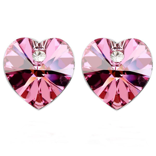 Rose Red Crystal Heart Gold Plated Stud Earrings