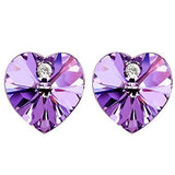 Purple Crystal Heart Gold Plated Stud Earrings