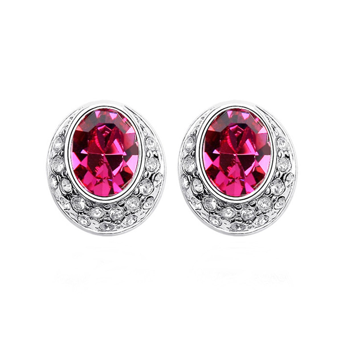 Magenta Crystal Earrings + Large Burgundy Silk Embroidered Jewelry Roll