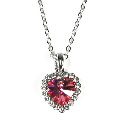 Rose Red Crystal Heart Gold Plated Necklace and Earrings Jewelry Set