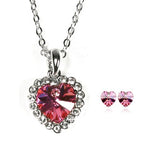 Rose Red Crystal Heart Gold Plated Necklace and Earrings Jewelry Set