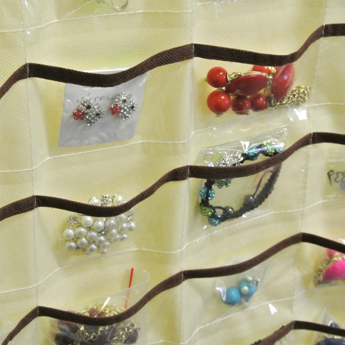 80 Pocket Hanging Jewelry Organizer + Large Burgundy Silk Embroidered Jewelry Roll