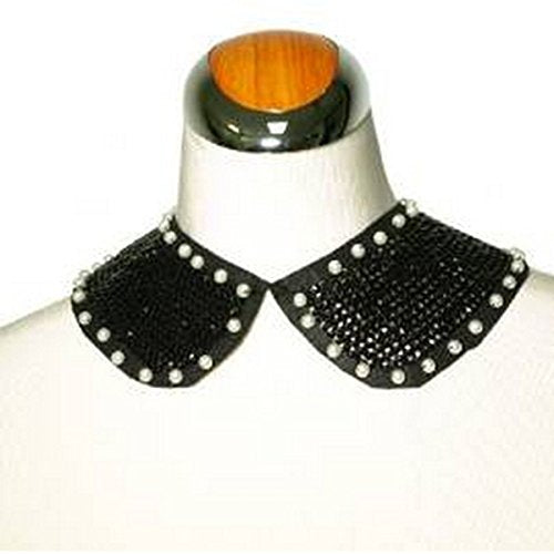 Sequined Black Collar Necklace with Faux Pearls