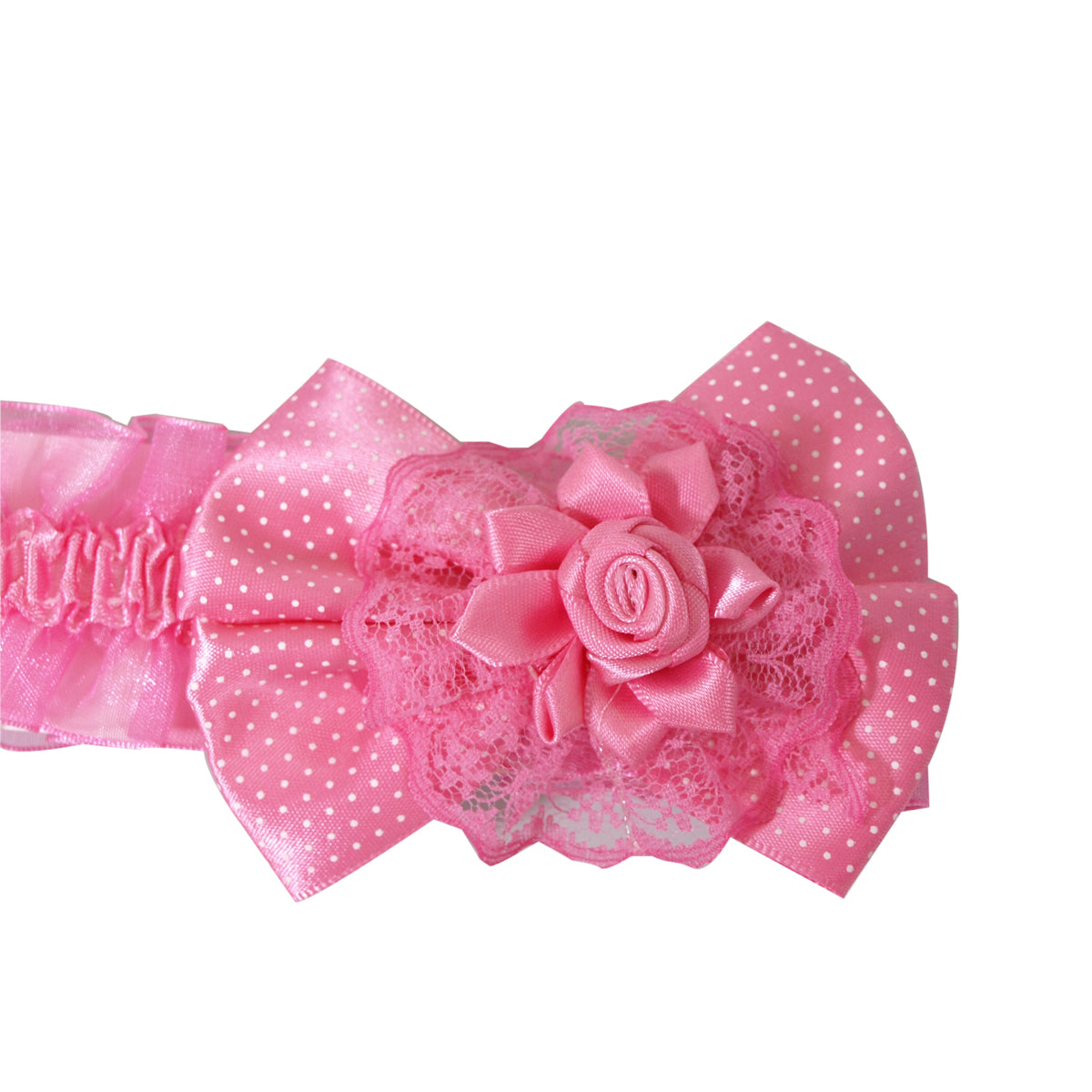 Rose and Lace Bow Baby Headband with Ruffles
