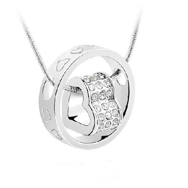 True Love Ring Necklace with White Crystal Earrings Jewelry Set