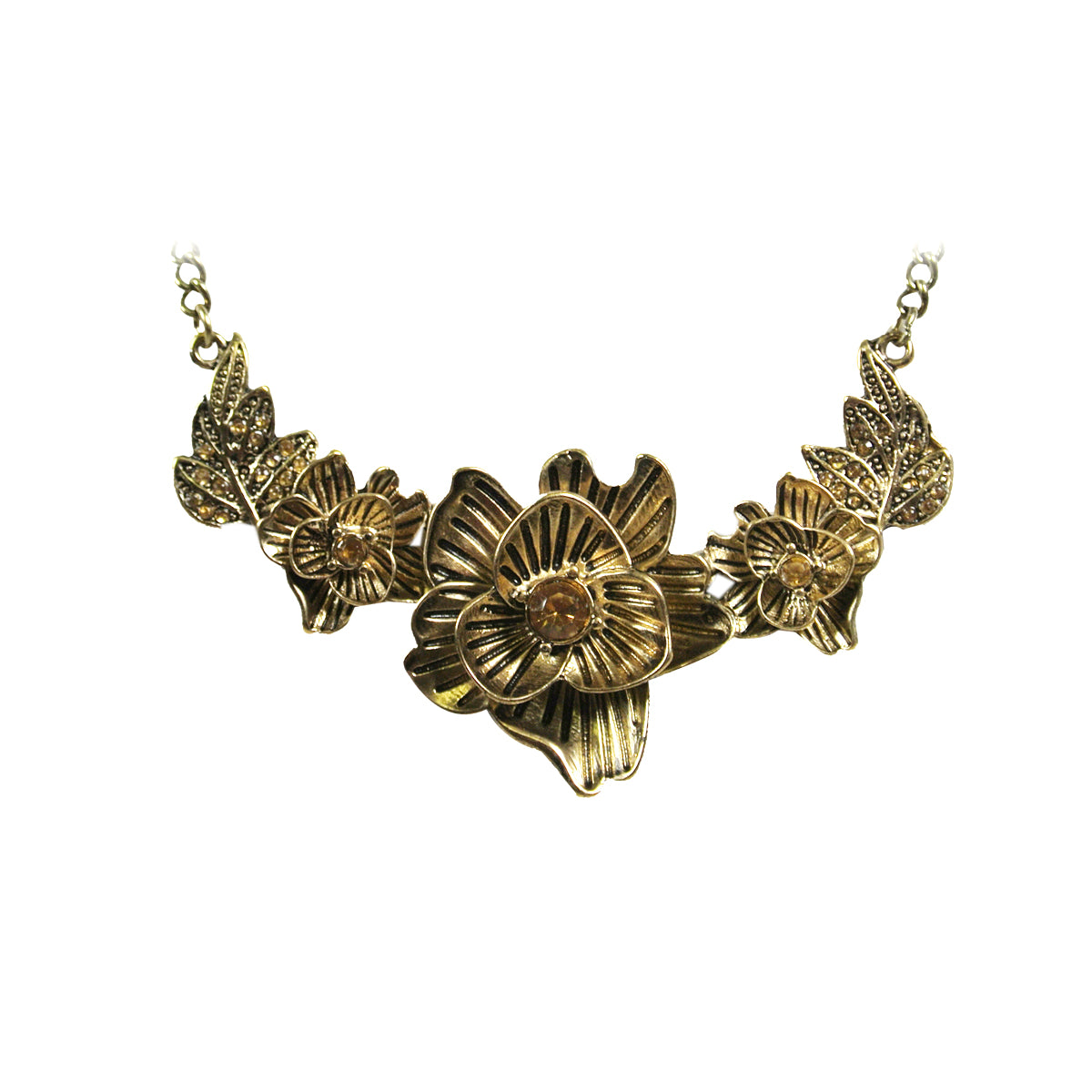 Vintage Autumn Floral Bloom Pendant Necklace