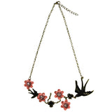 Vintage Swallow and Crystal Peach Blossoms Necklace