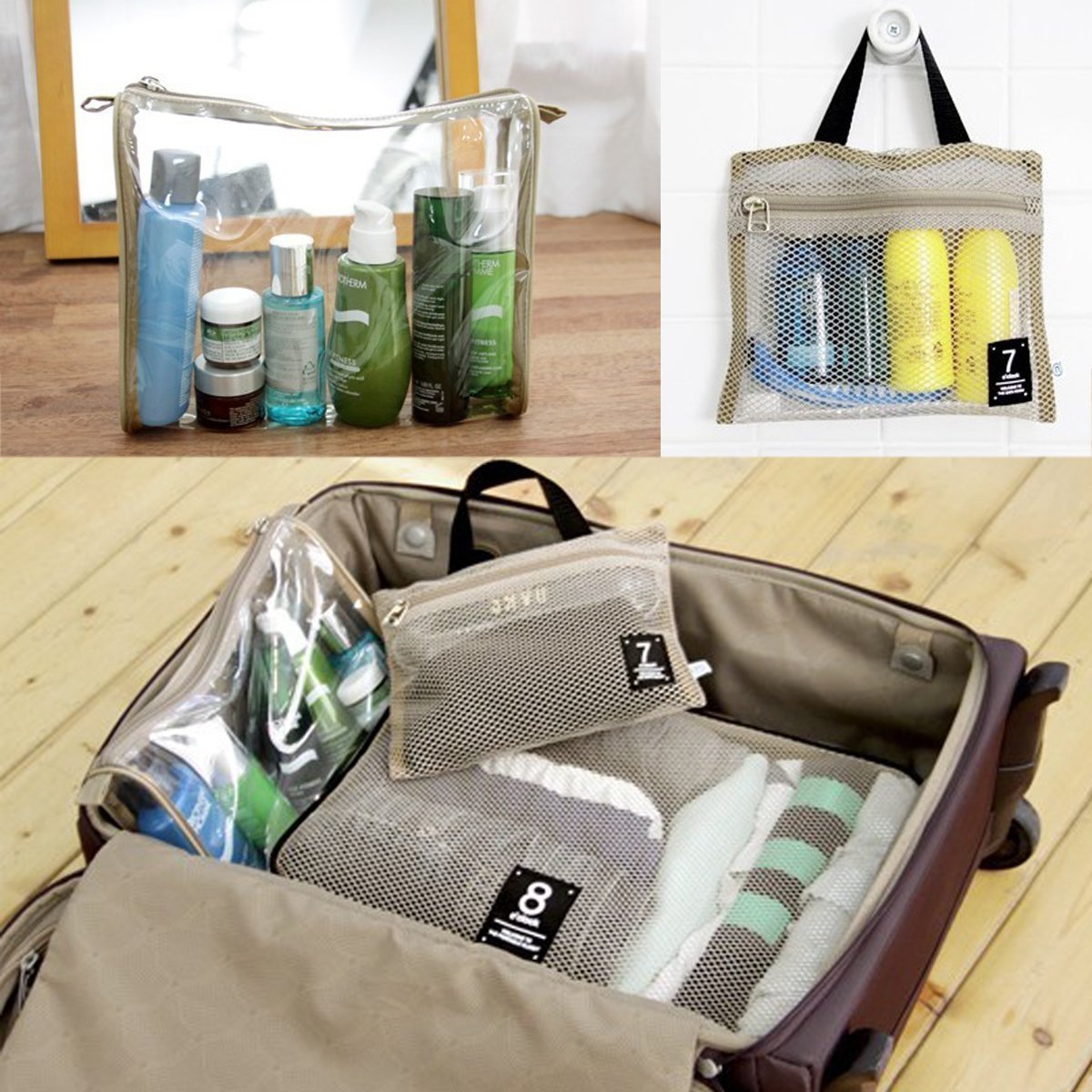 Nylon Mesh Three Piece Travel Bag Set