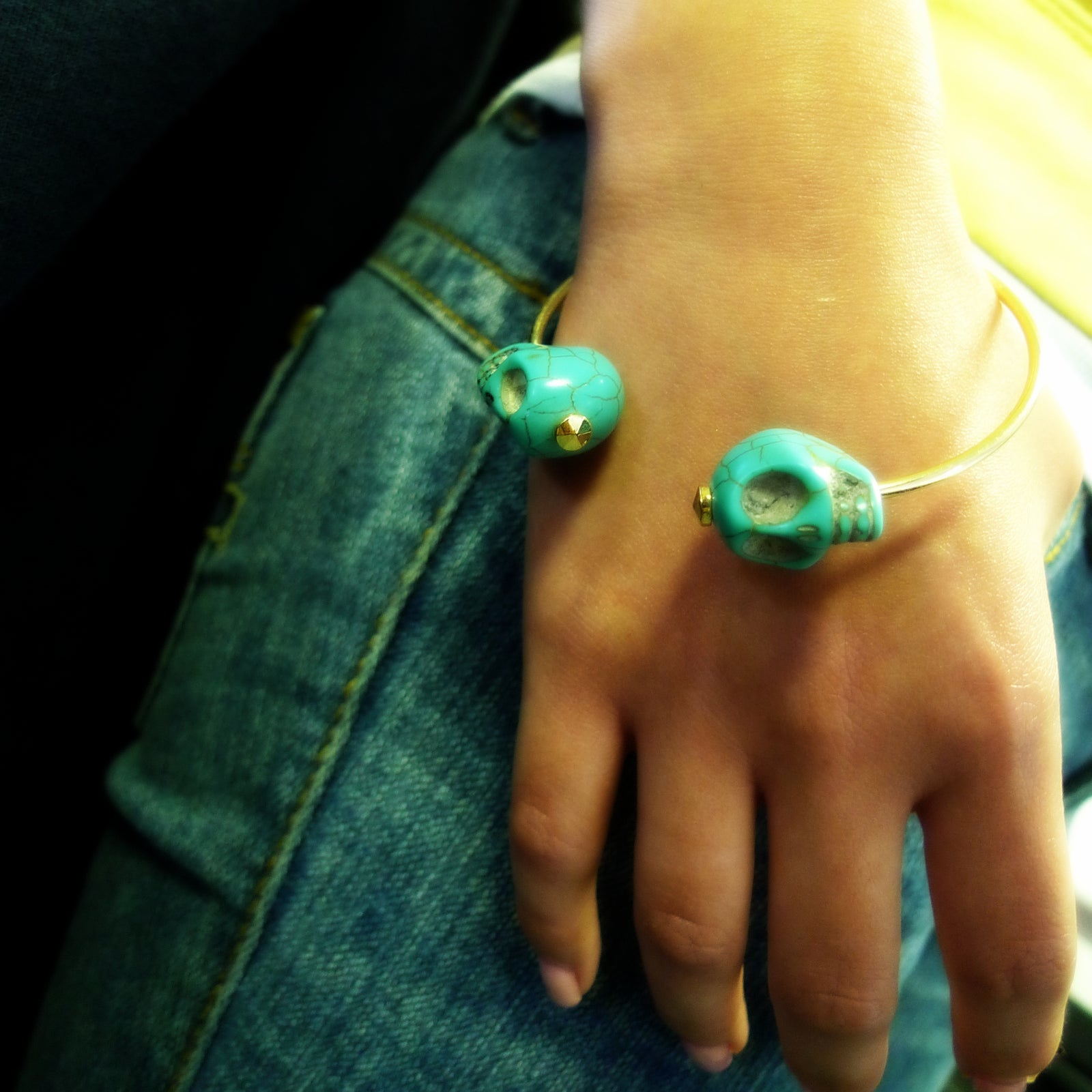Turquoise Skull Cuff Bangle Bracelet