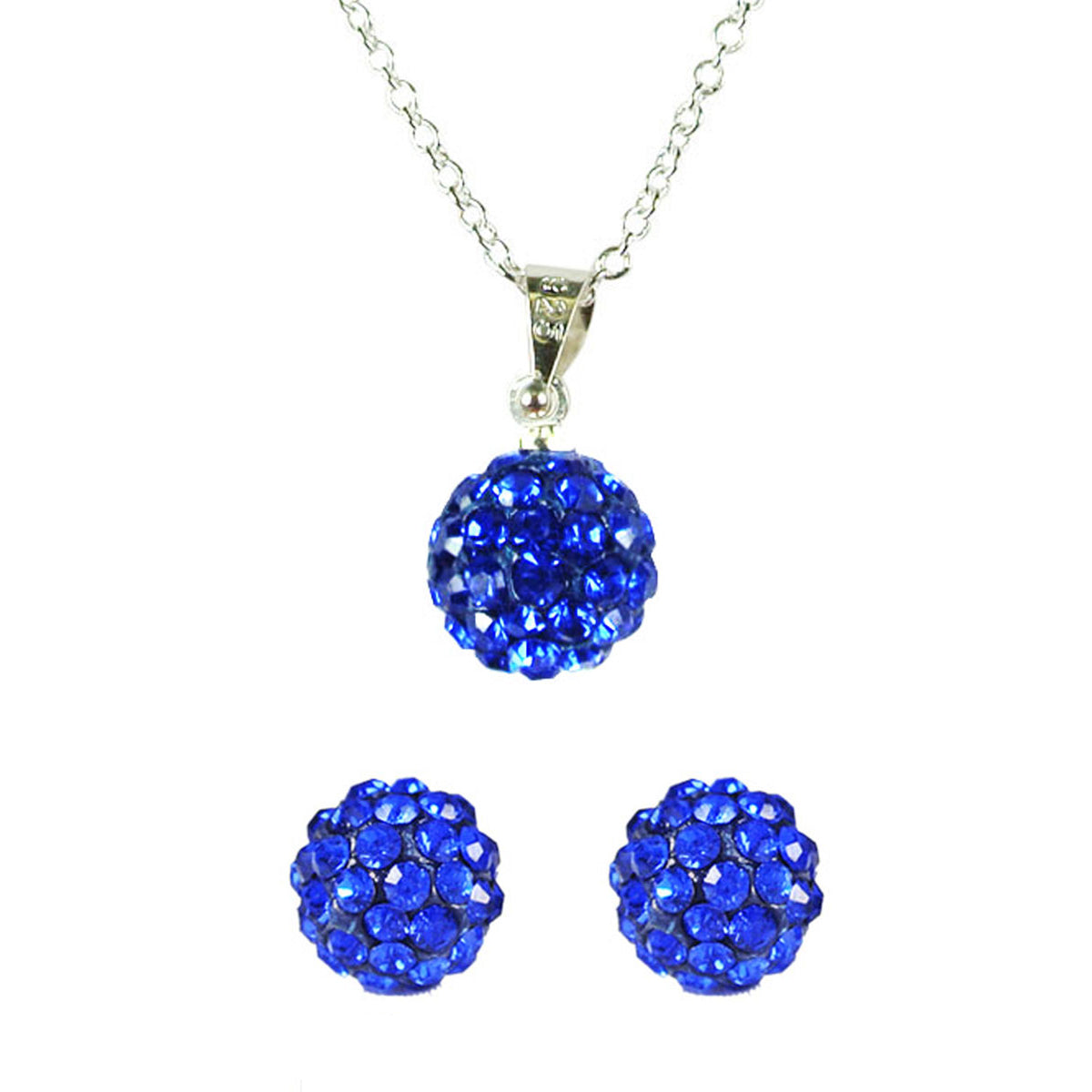 Crystal Disco Ball Pendant Necklace and Stud Earrings Jewelry Set