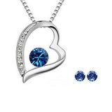 Blue Crystal Jewelry Set - Heart Pendant Necklace and Earrings