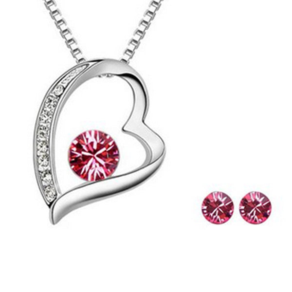 Wrapables Rose Crystal Jewelry Set - Heart Pendant Necklace and Earrings