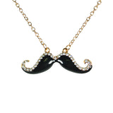 Black Handlebar Mustache Necklace with Crystals