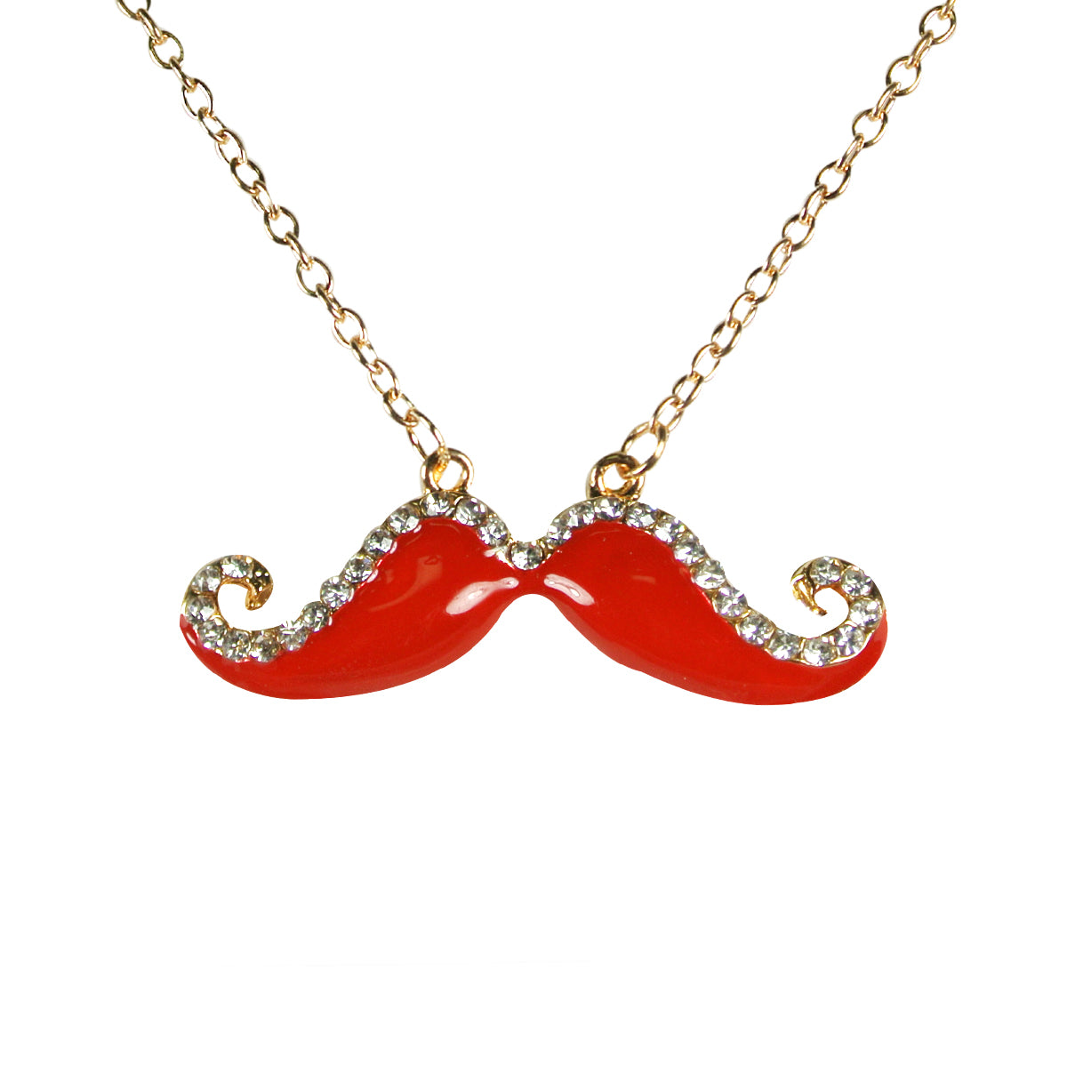 Red Handlebar Mustache Necklace with Crystals
