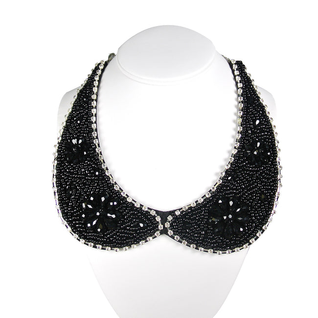 Beaded Peter Pan Collar Necklace with Flower Accents