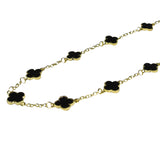 Onyx Enamel Clover Long Chain Fashion Necklace