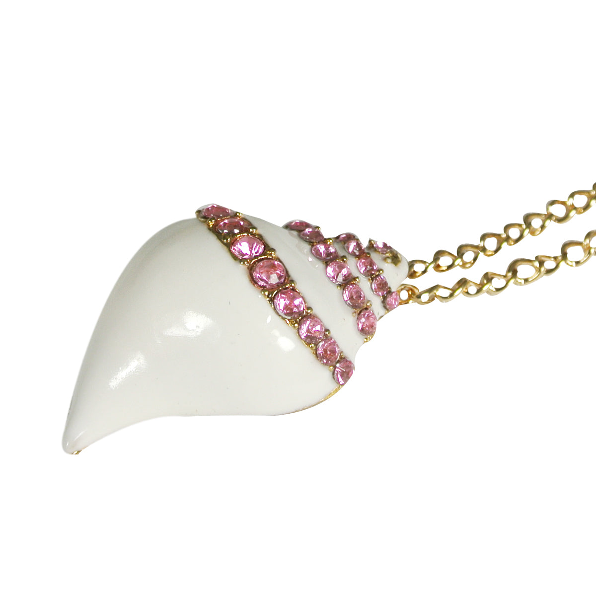 Conch Seashell Pendant Necklace with Pink Crystals