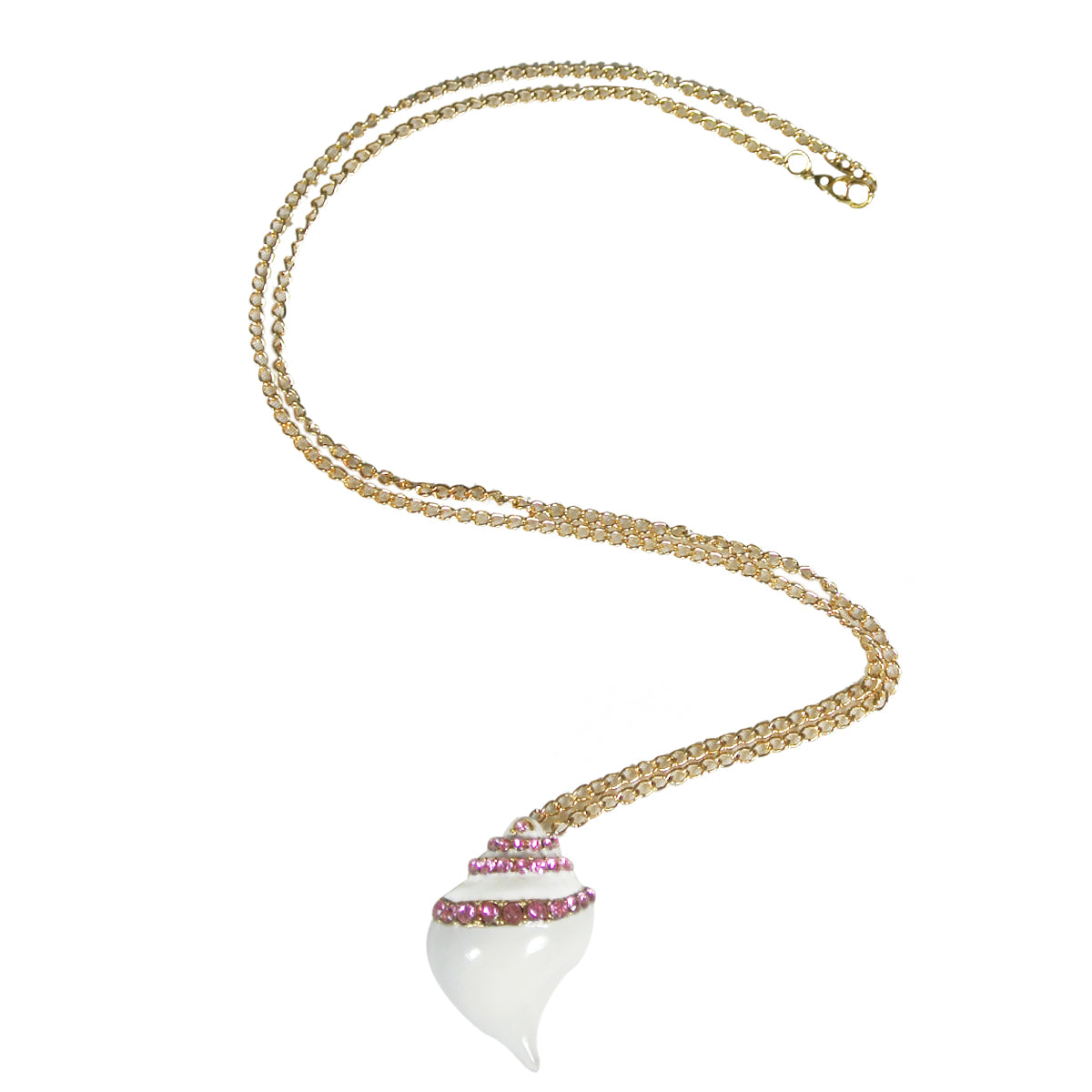 Conch Seashell Pendant Necklace with Pink Crystals