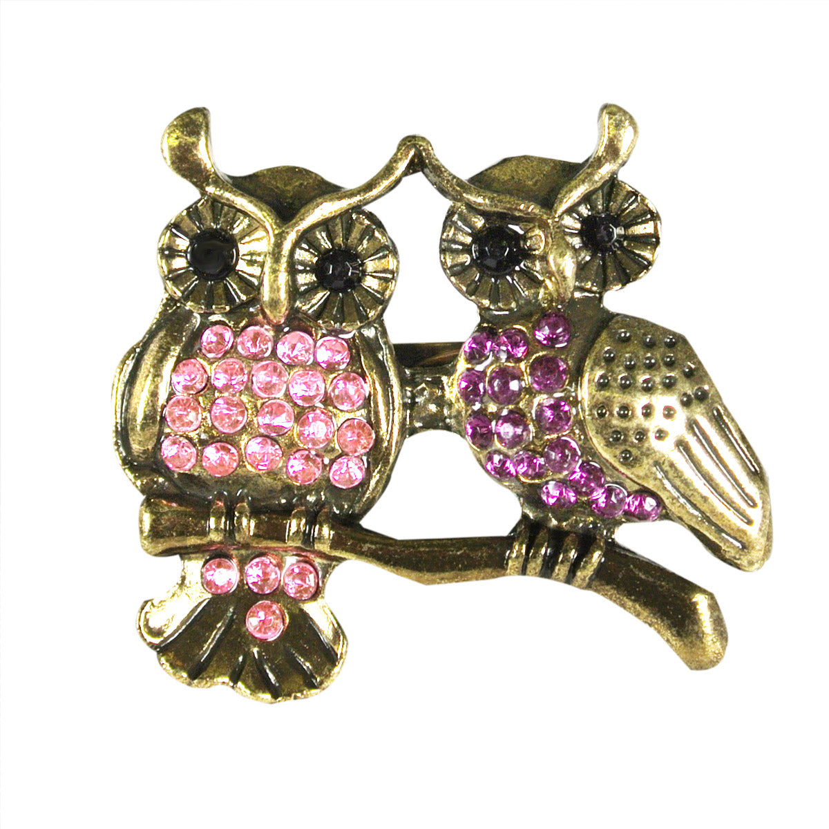 Magenta and Pink Crystal Rhinestone Double Owl Adjustable Ring