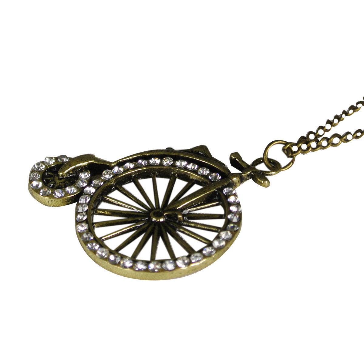 Vintage Crystal Rhinestone Old Time Bicycle Pendant Necklace