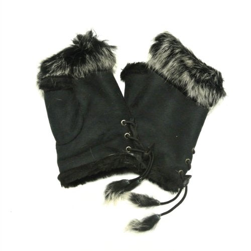 Wrapables Winter Warm Fingerless Gloves with Rabbit Fur Trim