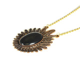 Vintage Black Oval Flower Locket Necklace