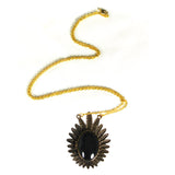 Vintage Black Oval Flower Locket Necklace
