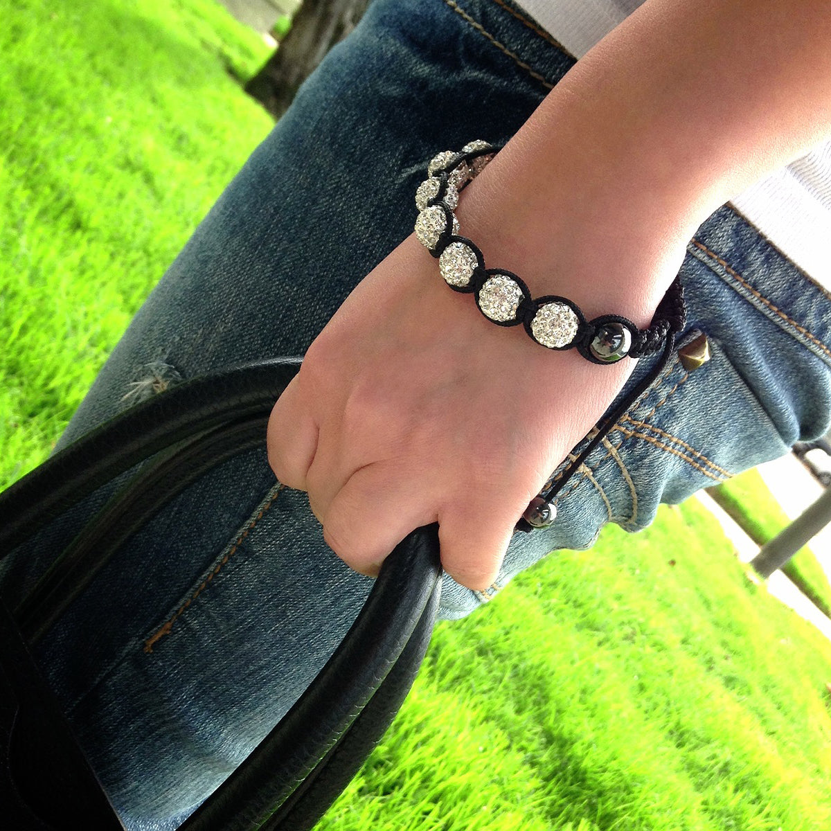 Bracelet with White Rhinestone Studded Beads