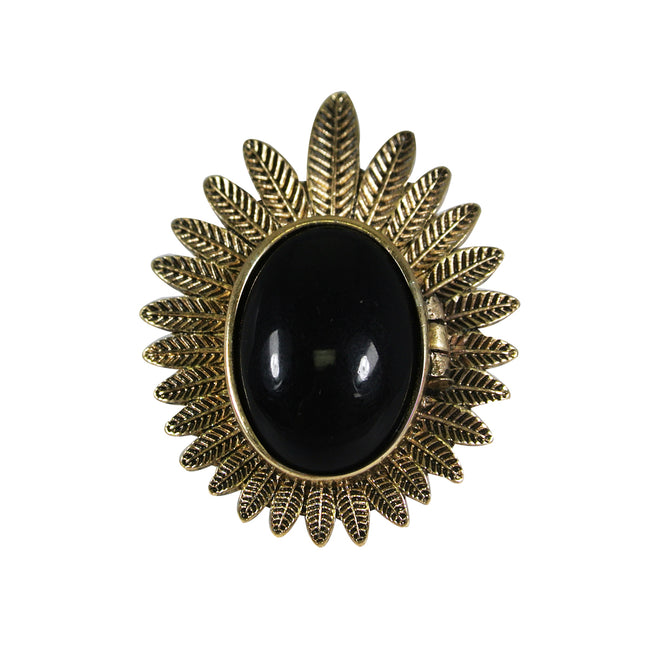 Vintage Black Oval Flower Locket Ring