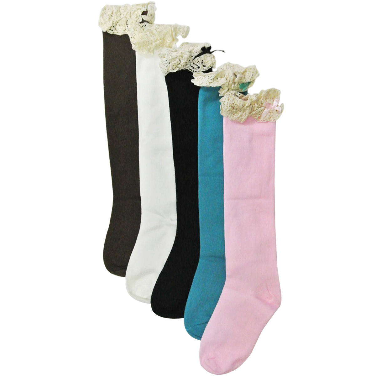 Wrapables Lace Ruffles and Bow Knee High Girl Socks (Set of 5)