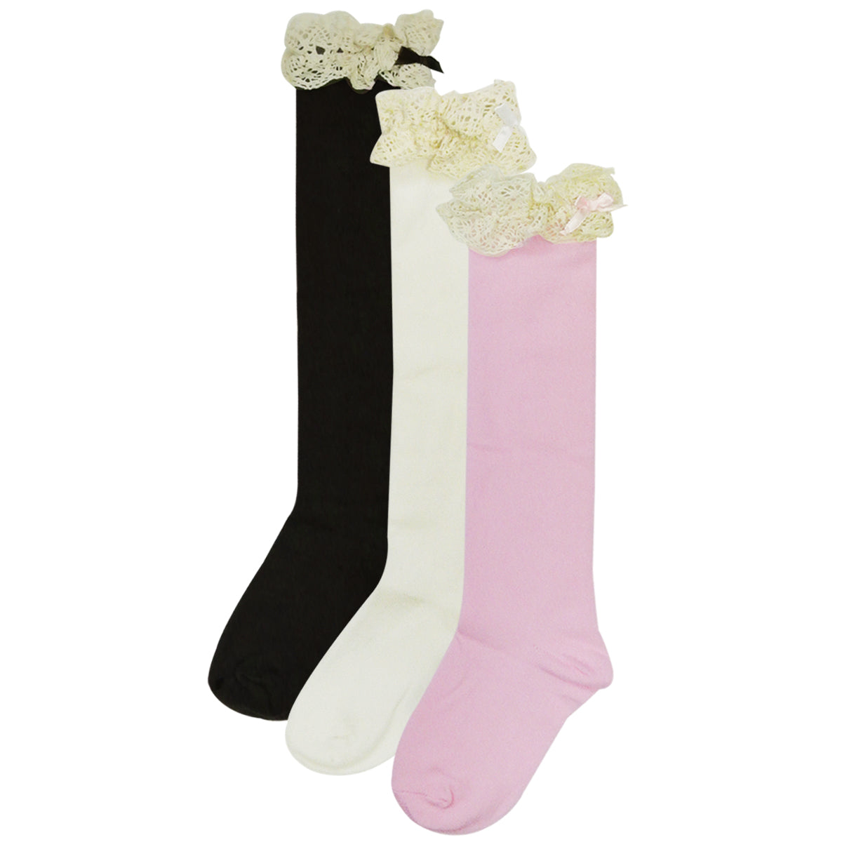 Wrapables Lace Ruffles and Bow Knee High Girl Socks (Set of 5)
